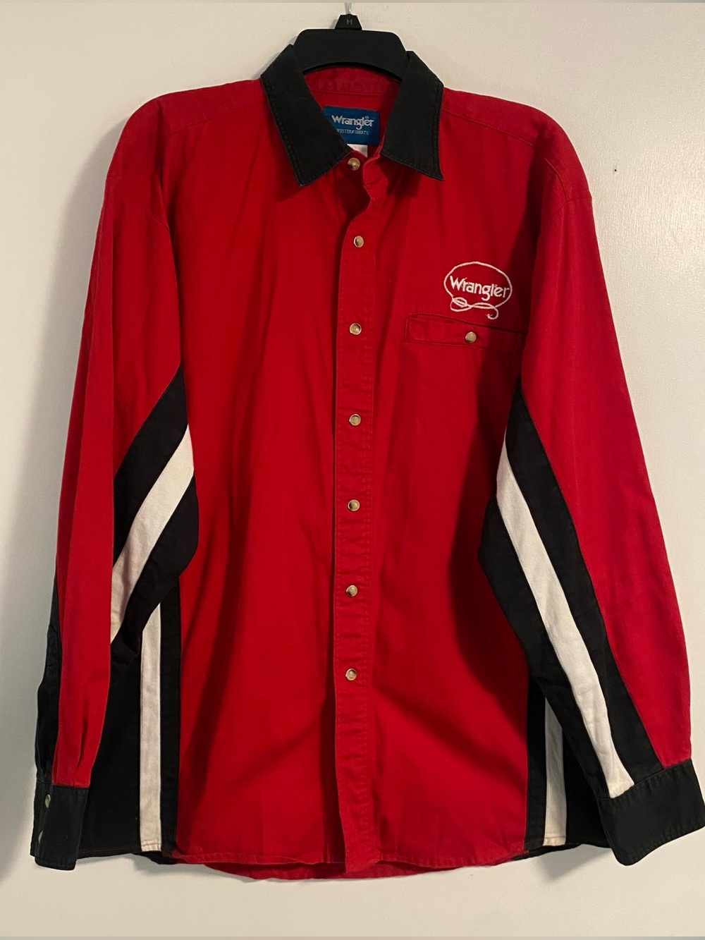 VTG Wrangler Men's L Western Striped Snap Button Down Shirt Embroidered Cowboy